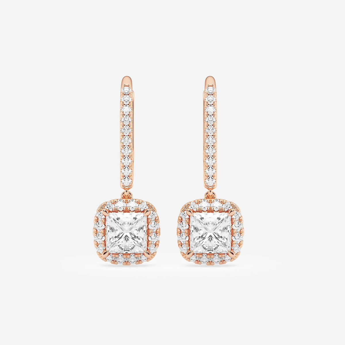 1 7/8 ctw Princess Lab Grown Diamond Halo Drop Earrings