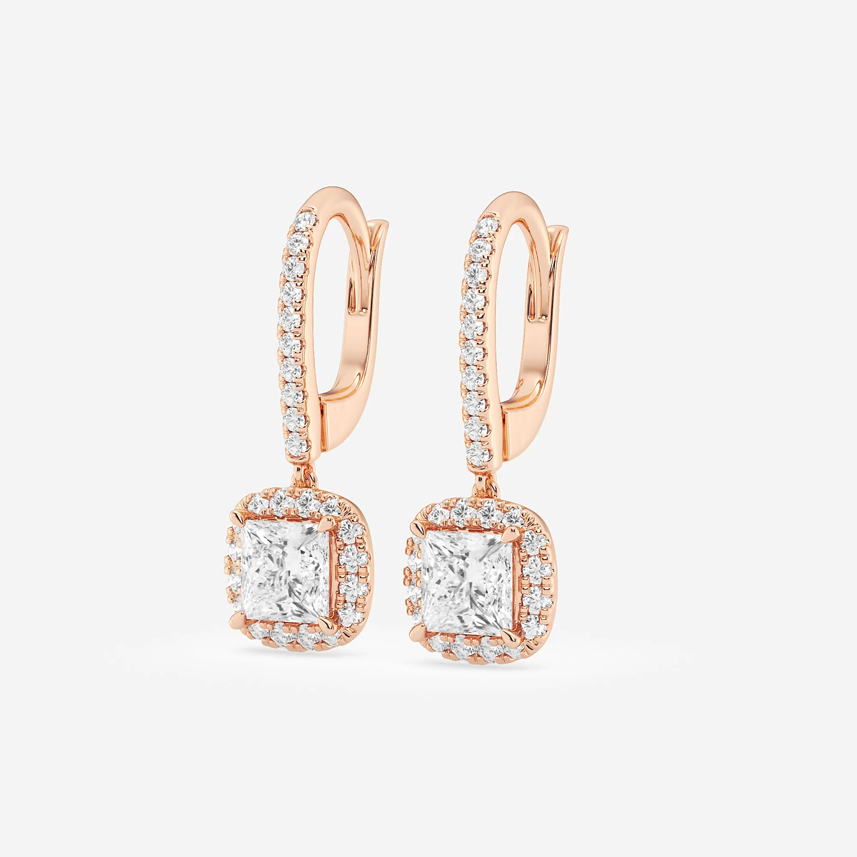 Additional Image 1 for  1 7/8 ctw Princess Lab Grown Diamond Halo Drop Earrings