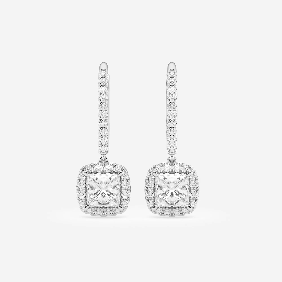 1 7/8 ctw Princess Lab Grown Diamond Halo Drop Earrings