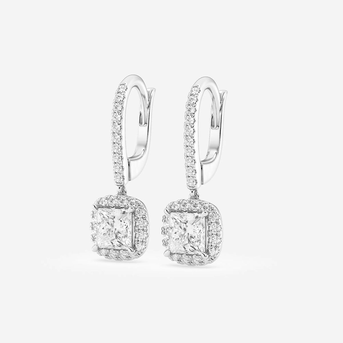 Additional Image 1 for  1 7/8 ctw Princess Lab Grown Diamond Halo Drop Earrings