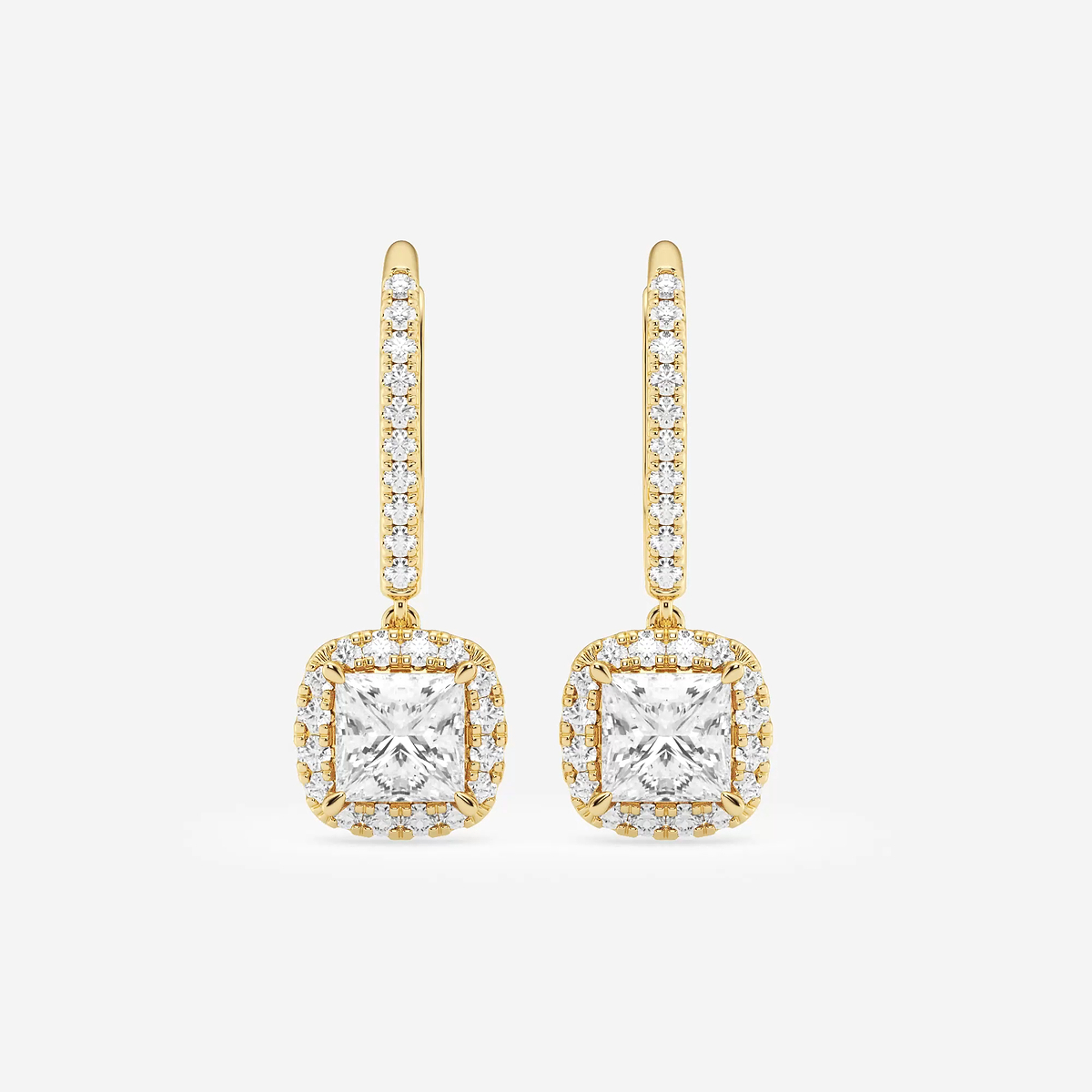 1 7/8 ctw Princess Lab Grown Diamond Halo Drop Earrings