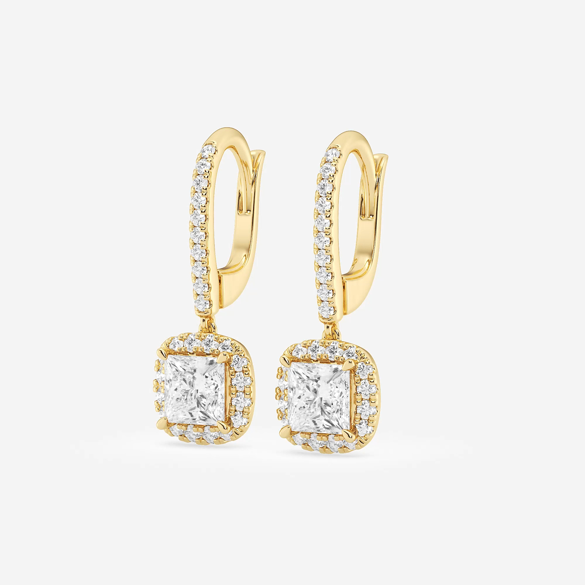 Additional Image 1 for  1 7/8 ctw Princess Lab Grown Diamond Halo Drop Earrings