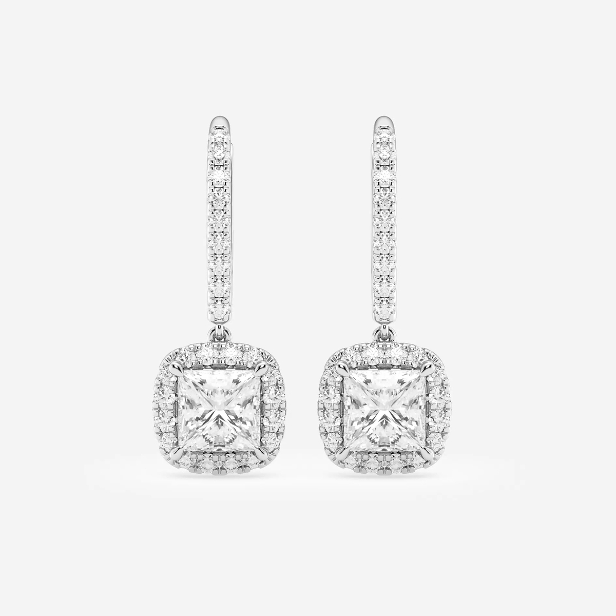 2 1/2 ctw Princess Lab Grown Diamond Halo Drop Earrings