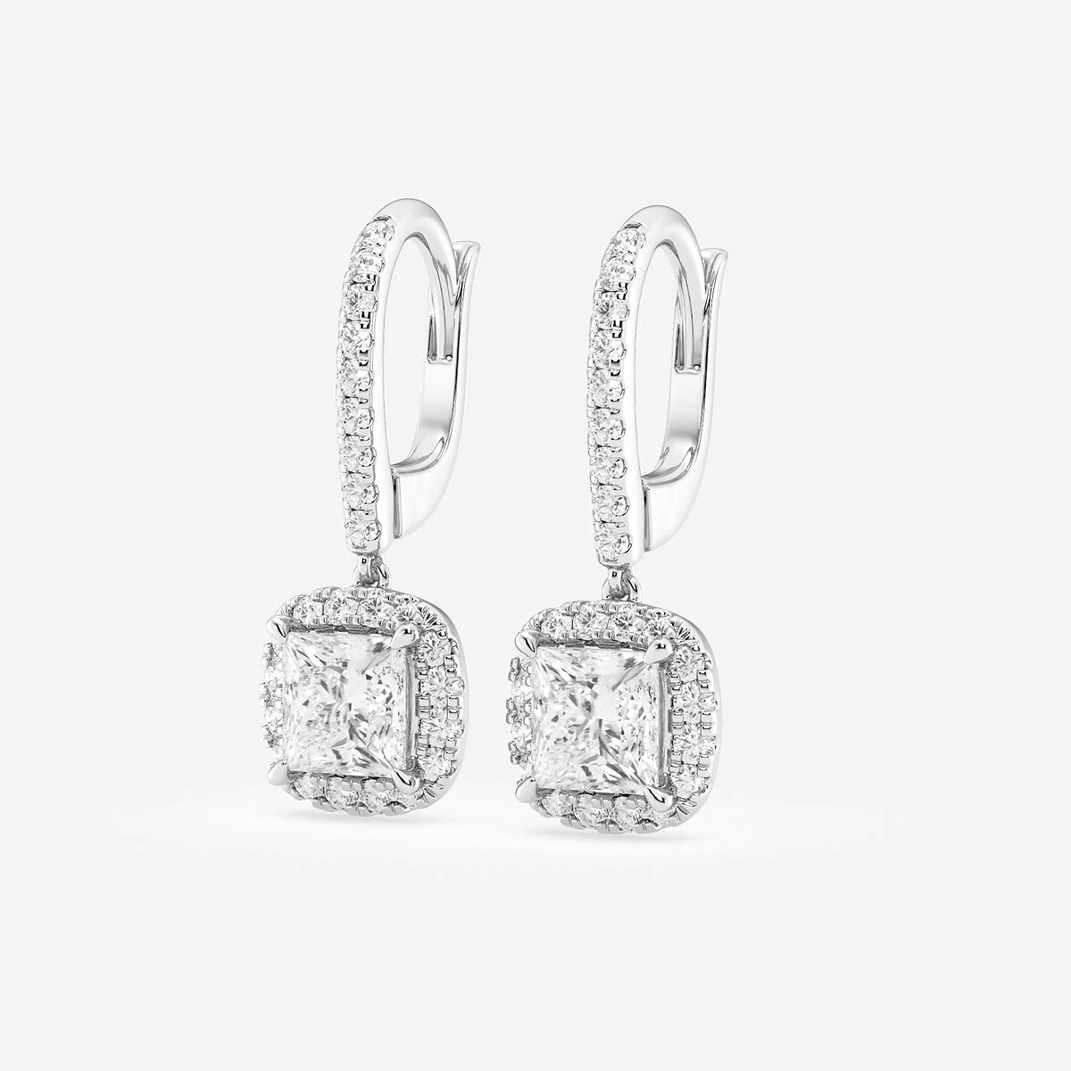 Additional Image 1 for  2 1/2 ctw Princess Lab Grown Diamond Halo Drop Earrings