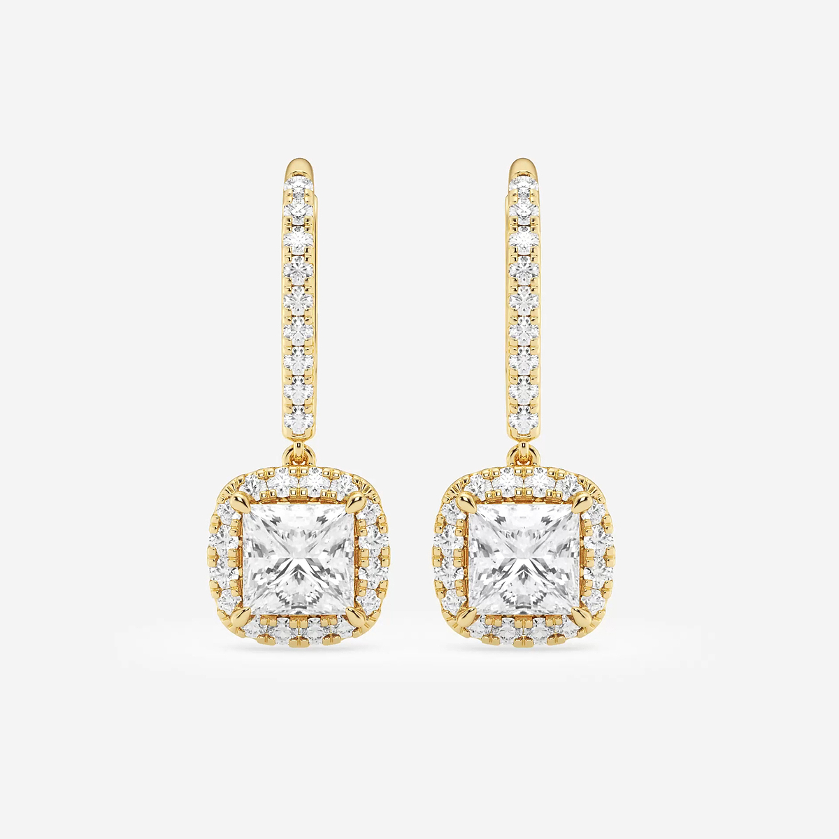 2 1/2 ctw Princess Lab Grown Diamond Halo Drop Earrings