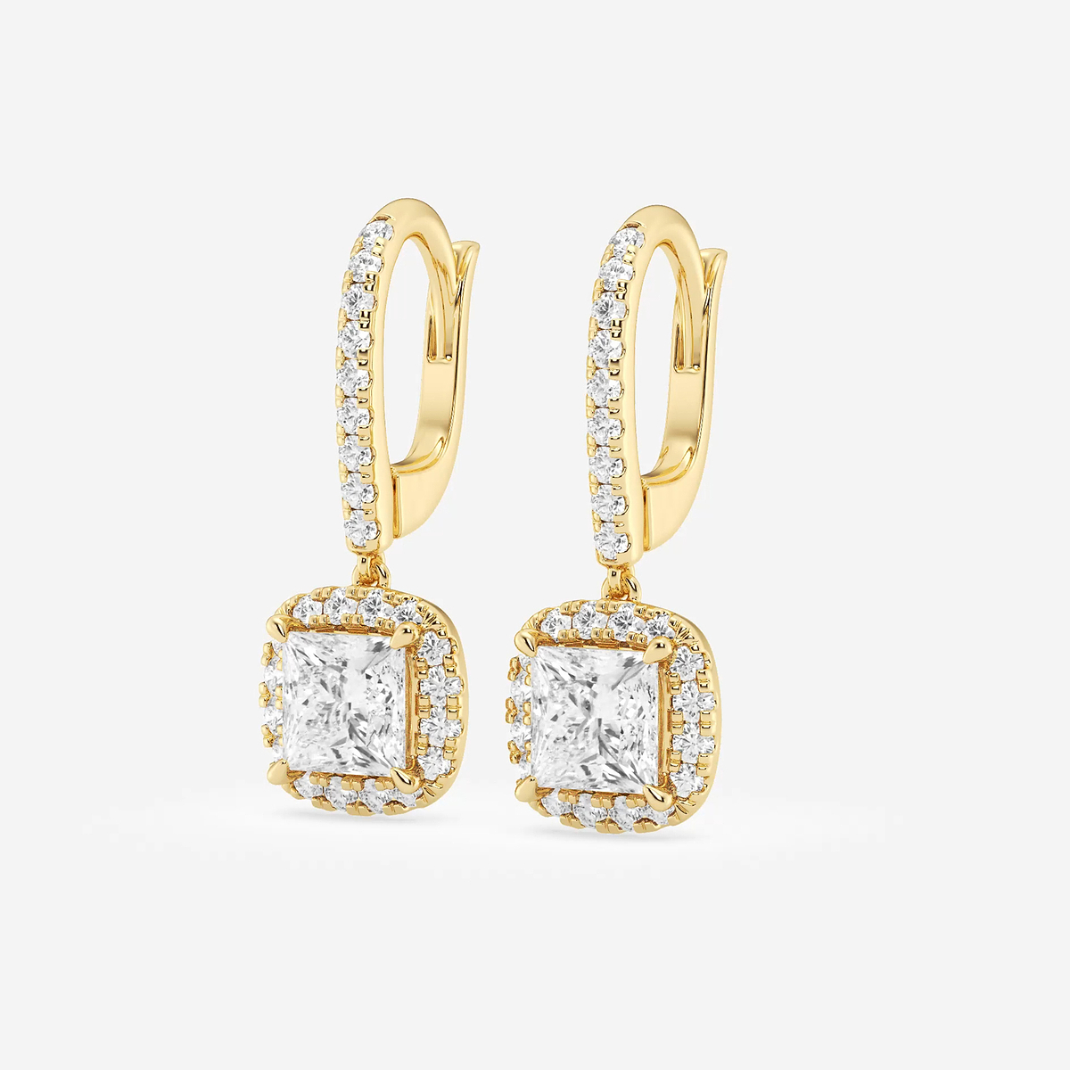 Additional Image 1 for  2 1/2 ctw Princess Lab Grown Diamond Halo Drop Earrings