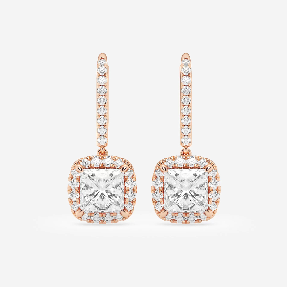 3 5/8 ctw Princess Lab Grown Diamond Halo Drop Earrings