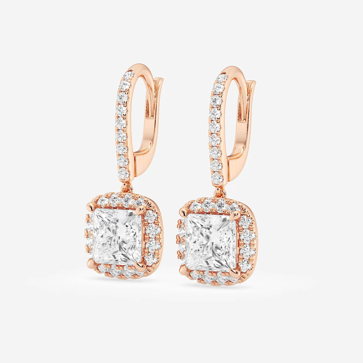 Additional Image 1 for  3 5/8 ctw Princess Lab Grown Diamond Halo Drop Earrings
