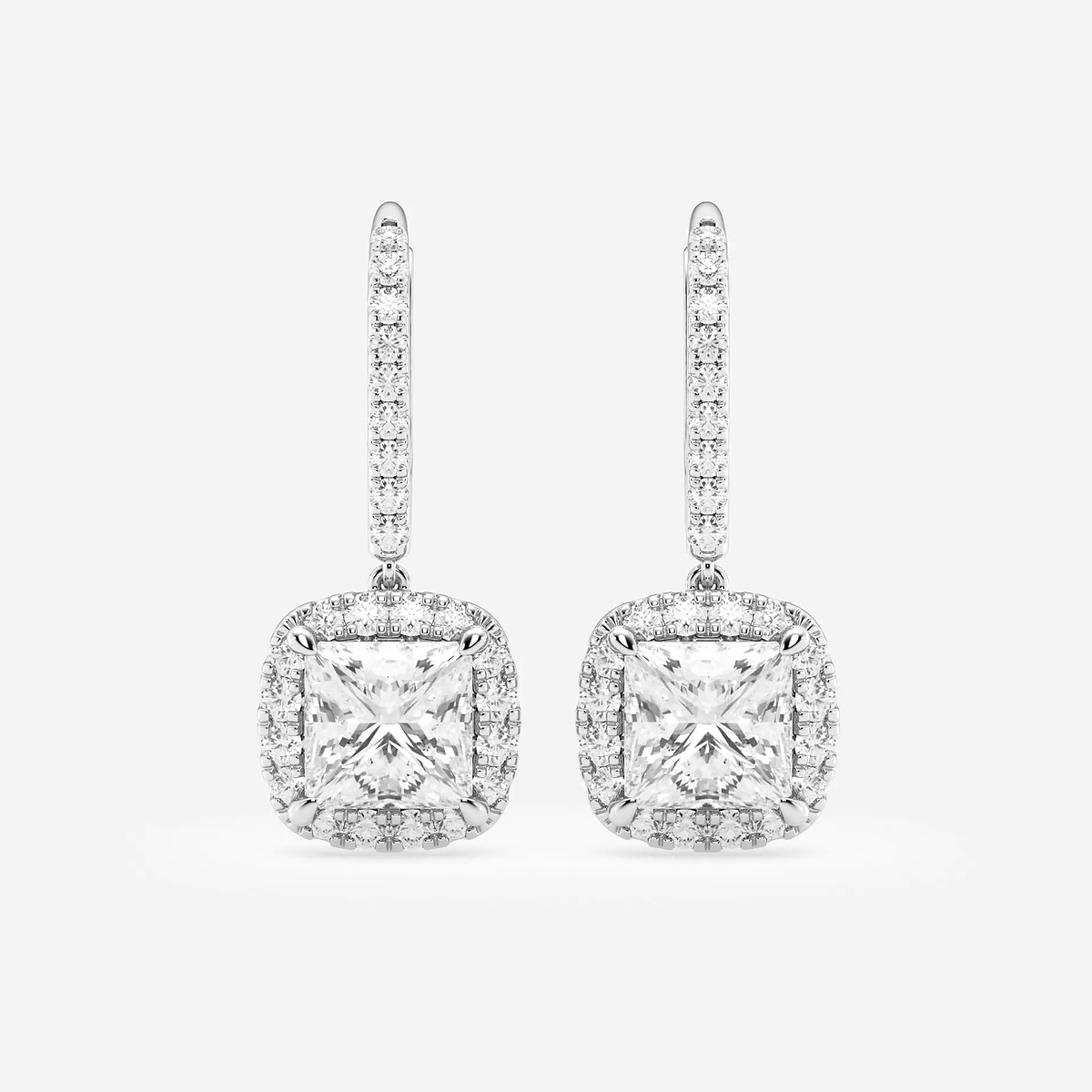 3 5/8 ctw Princess Lab Grown Diamond Halo Drop Earrings