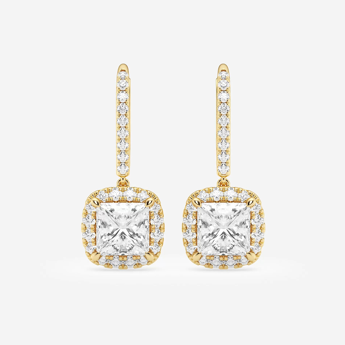 3 5/8 ctw Princess Lab Grown Diamond Halo Drop Earrings