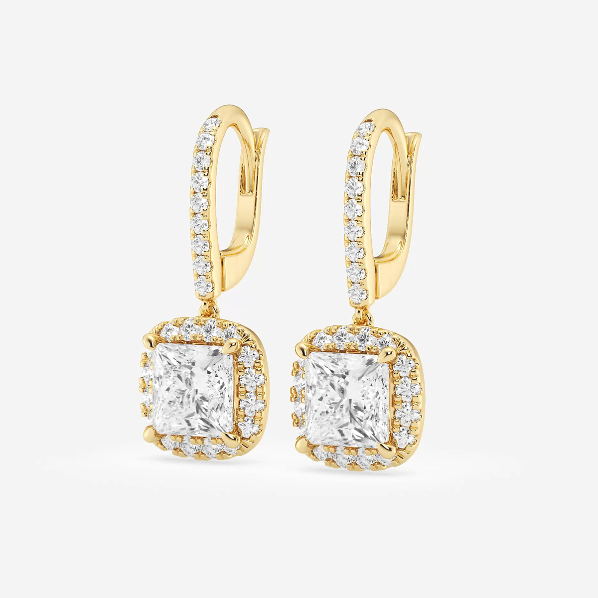 Additional Image 1 for  3 5/8 ctw Princess Lab Grown Diamond Halo Drop Earrings