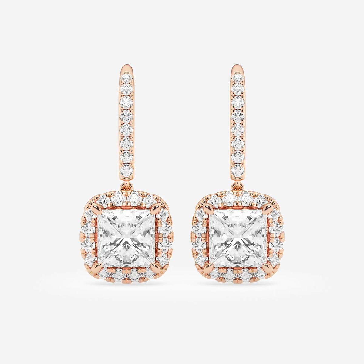 4 3/4 ctw Princess Lab Grown Diamond Halo Drop Earrings