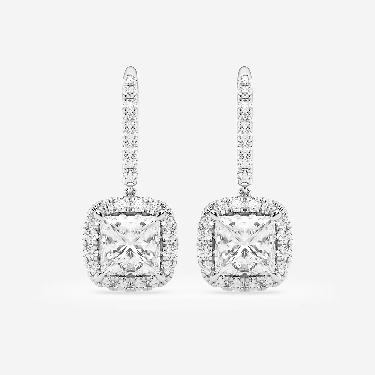 4 3/4 ctw Princess Lab Grown Diamond Halo Drop Earrings