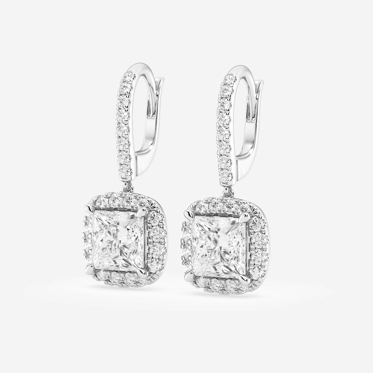Additional Image 1 for  4 3/4 ctw Princess Lab Grown Diamond Halo Drop Earrings