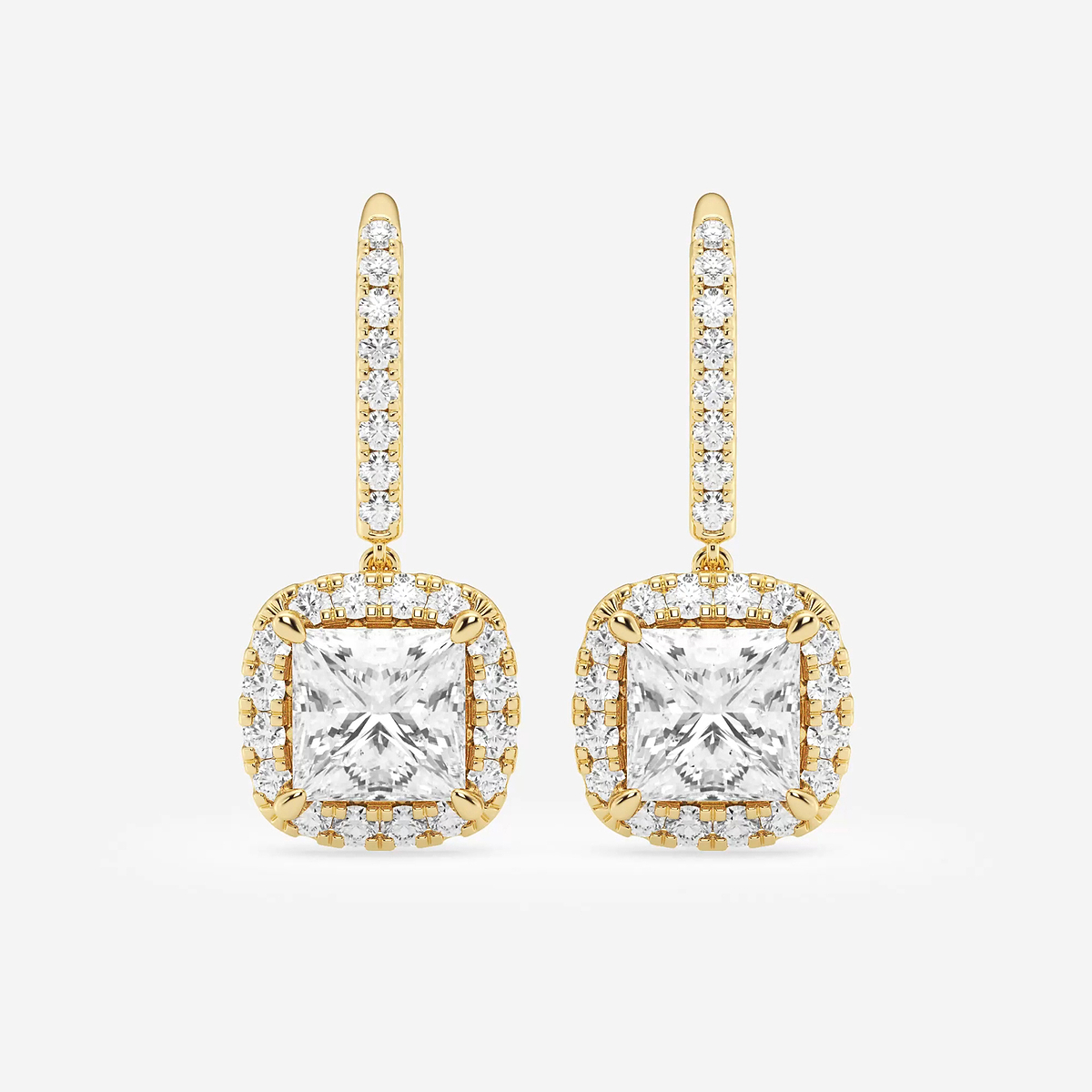 4 3/4 ctw Princess Lab Grown Diamond Halo Drop Earrings
