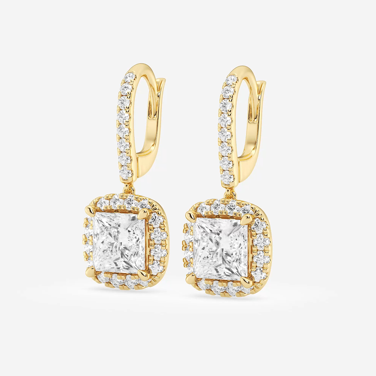 Additional Image 1 for  4 3/4 ctw Princess Lab Grown Diamond Halo Drop Earrings