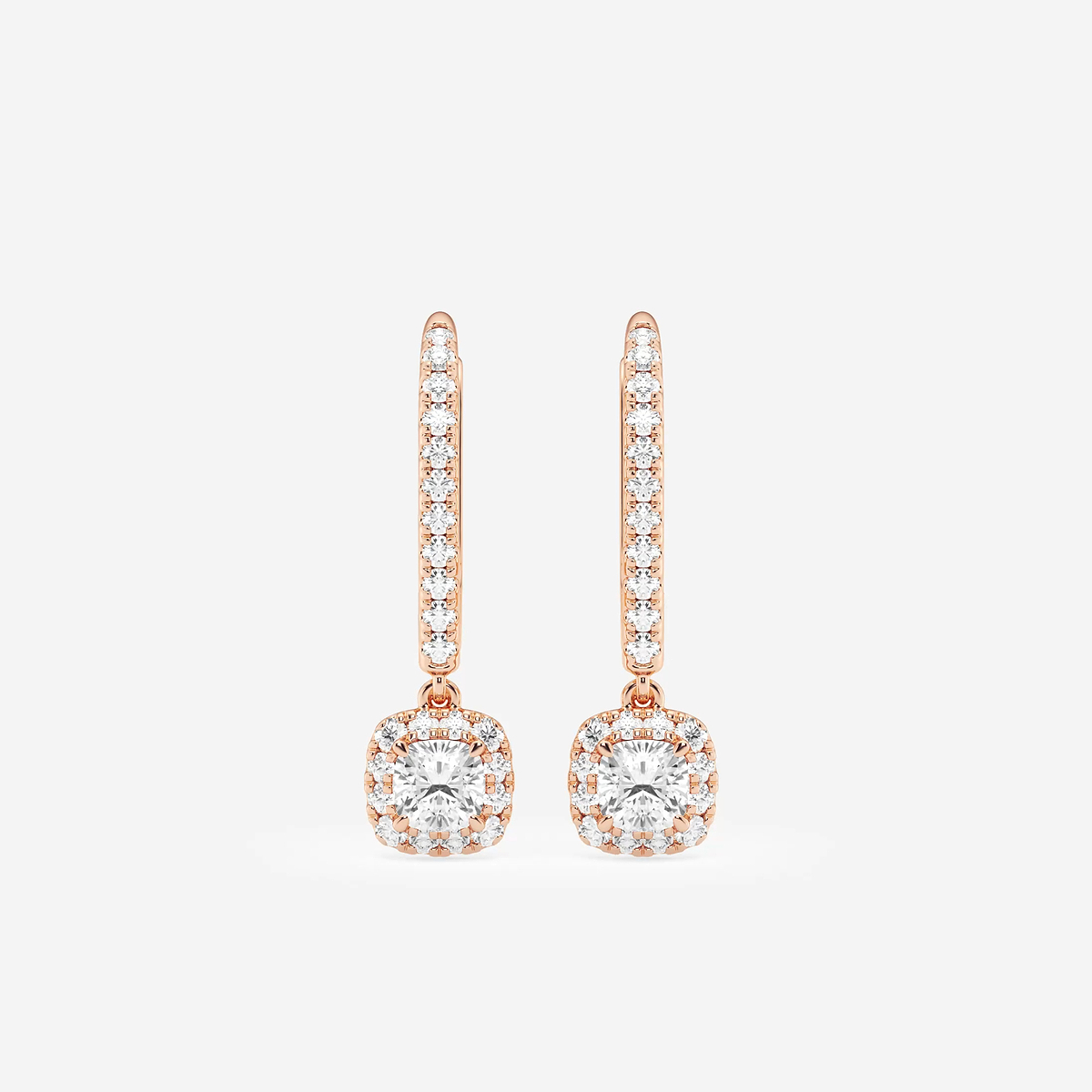 3/4 ctw Cushion Lab Grown Diamond Halo Drop Earrings