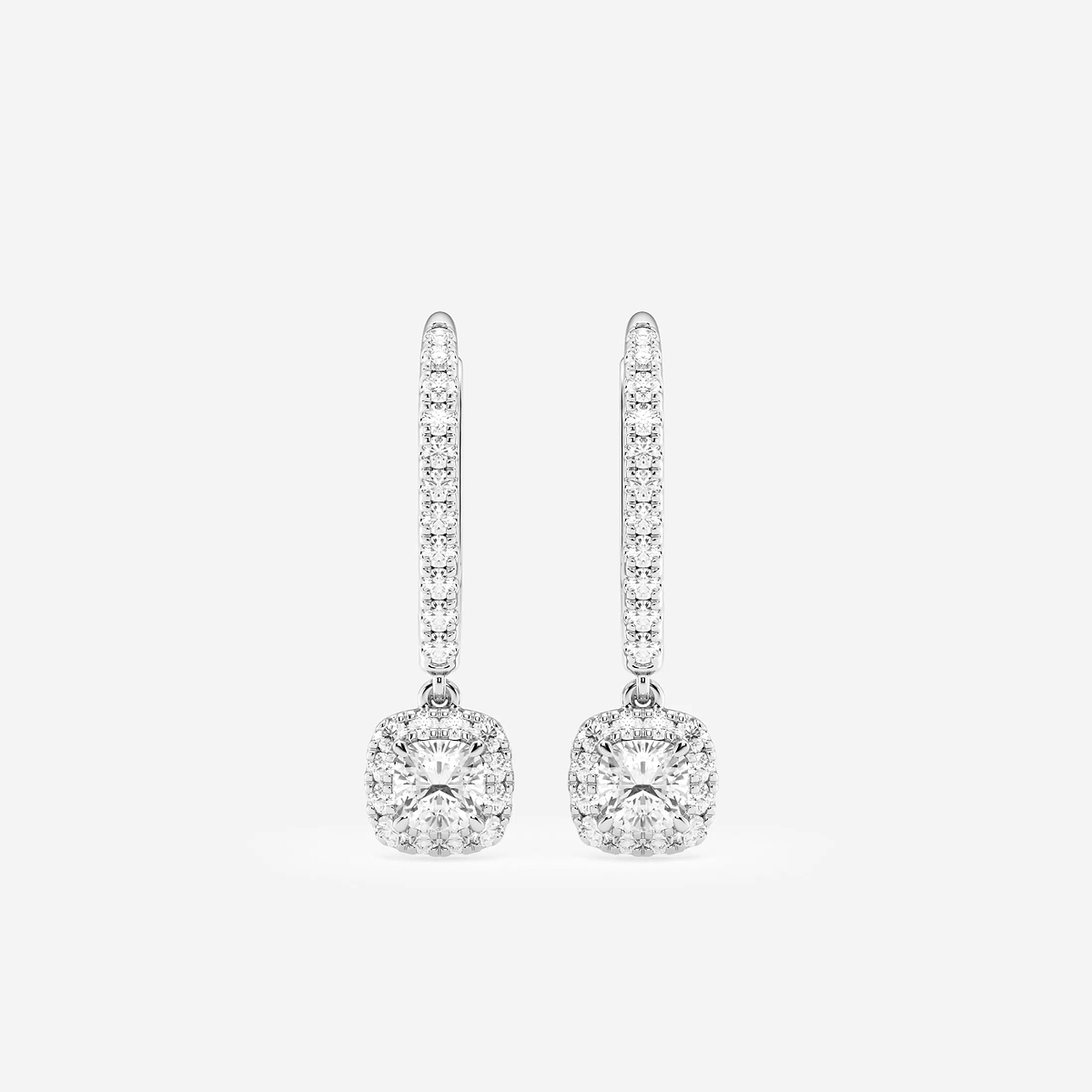 3/4 ctw Cushion Lab Grown Diamond Halo Drop Earrings
