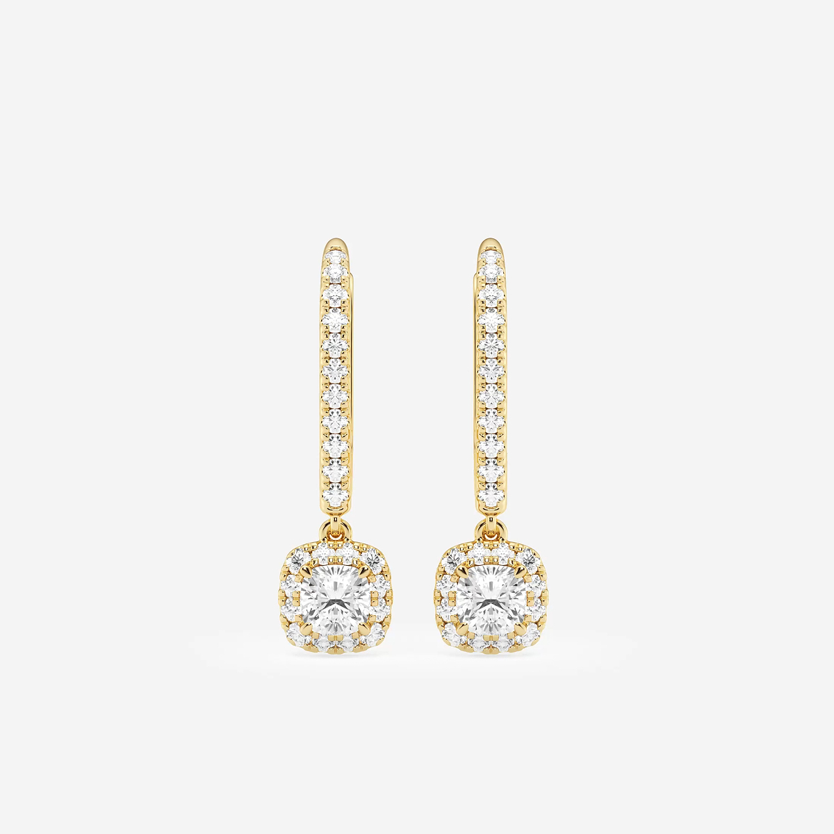 3/4 ctw Cushion Lab Grown Diamond Halo Drop Earrings