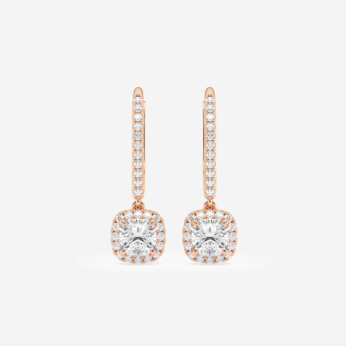 1 1/4 ctw Cushion Lab Grown Diamond Halo Drop Earrings