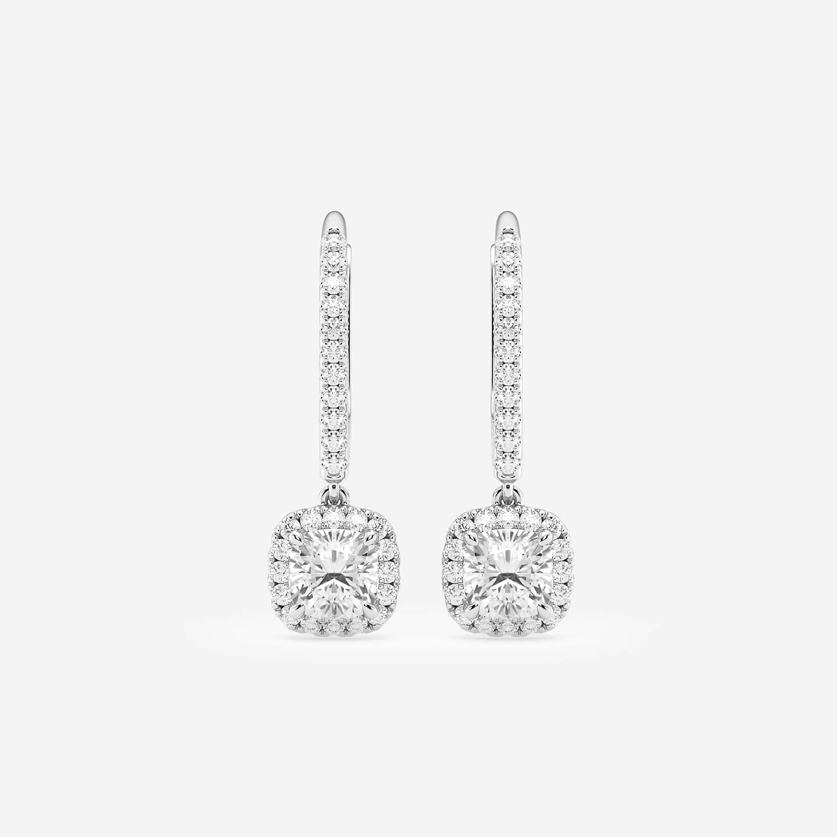 1 1/4 ctw Cushion Lab Grown Diamond Halo Drop Earrings