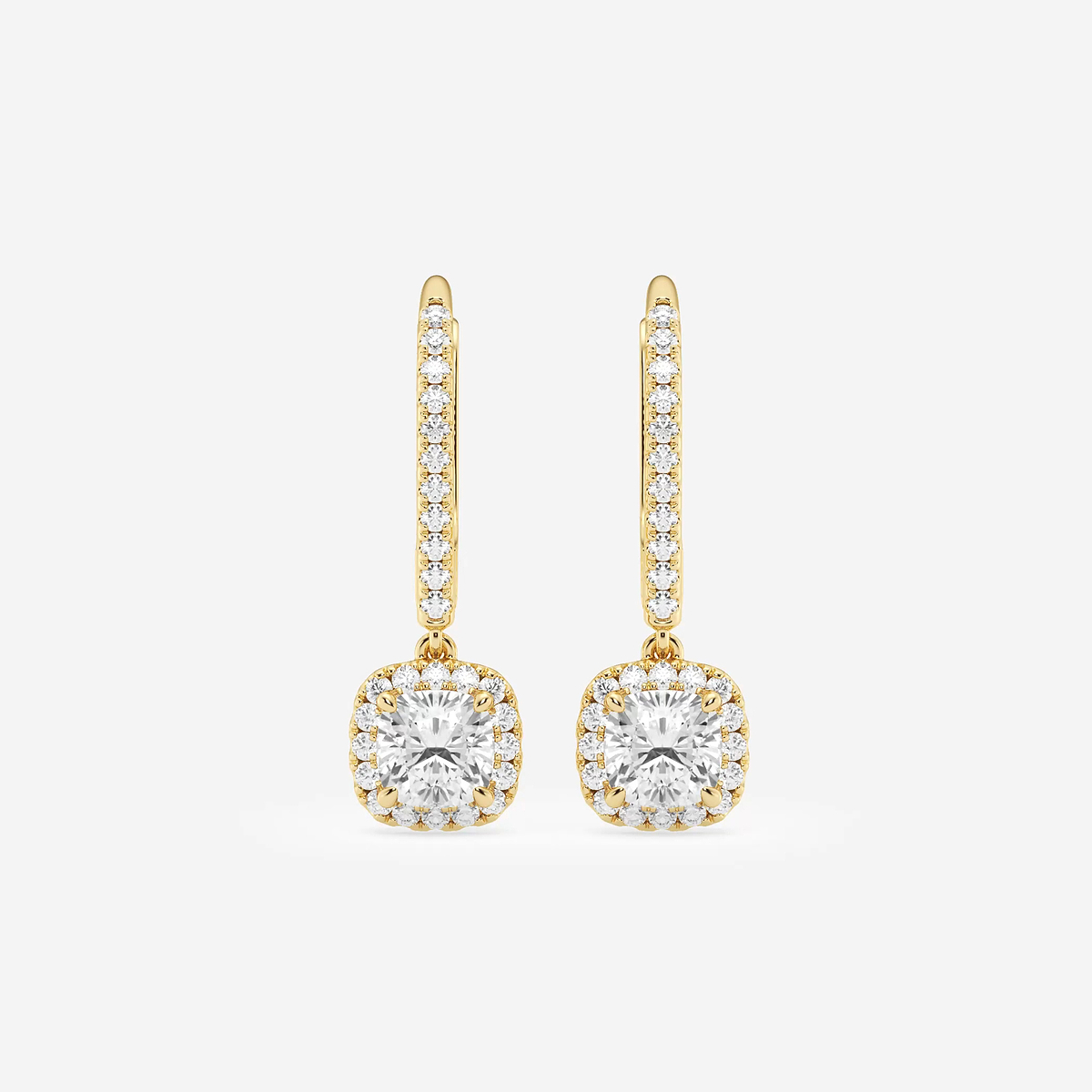 1 1/4 ctw Cushion Lab Grown Diamond Halo Drop Earrings