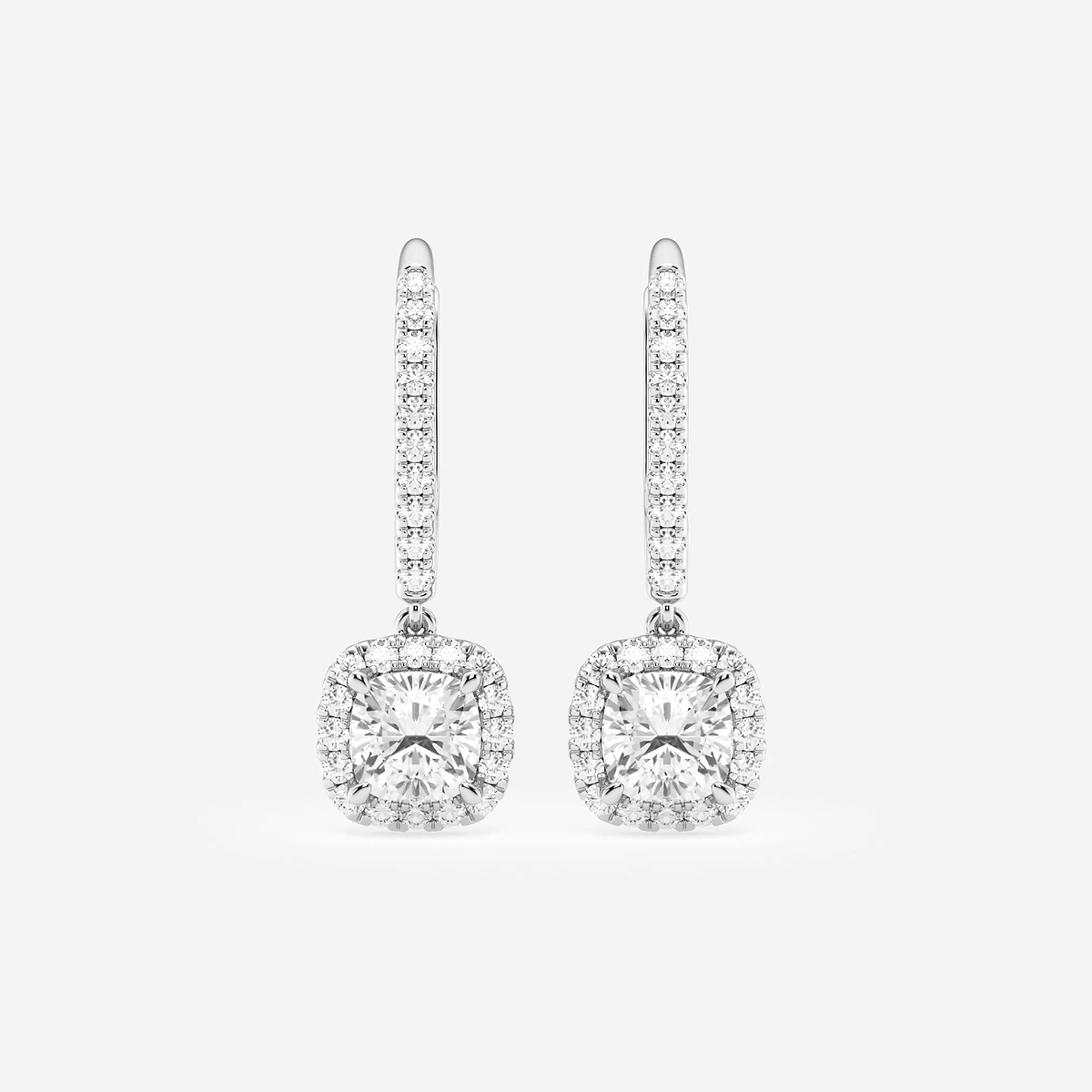 1 7/8 ctw Cushion Lab Grown Diamond Halo Drop Earrings