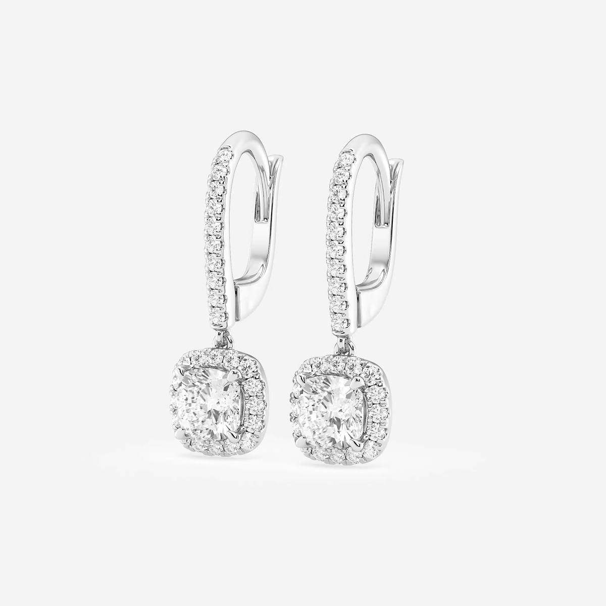 Additional Image 1 for  1 7/8 ctw Cushion Lab Grown Diamond Halo Drop Earrings