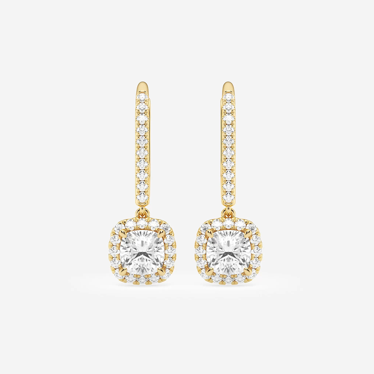 1 7/8 ctw Cushion Lab Grown Diamond Halo Drop Earrings