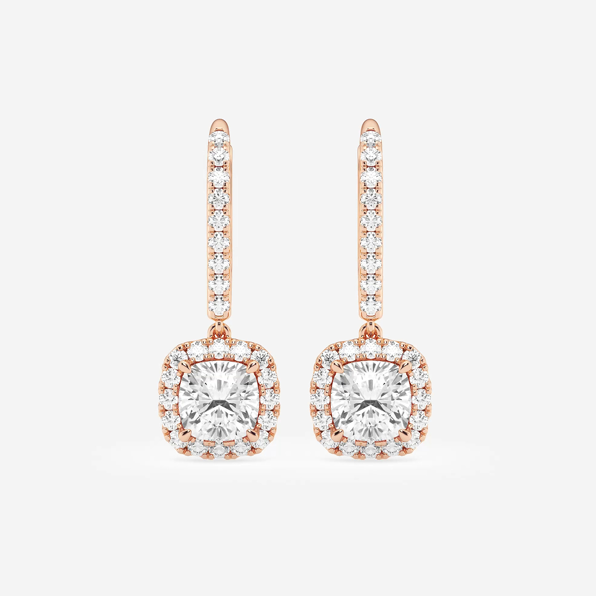 2 1/2 ctw Cushion Lab Grown Diamond Halo Drop Earrings