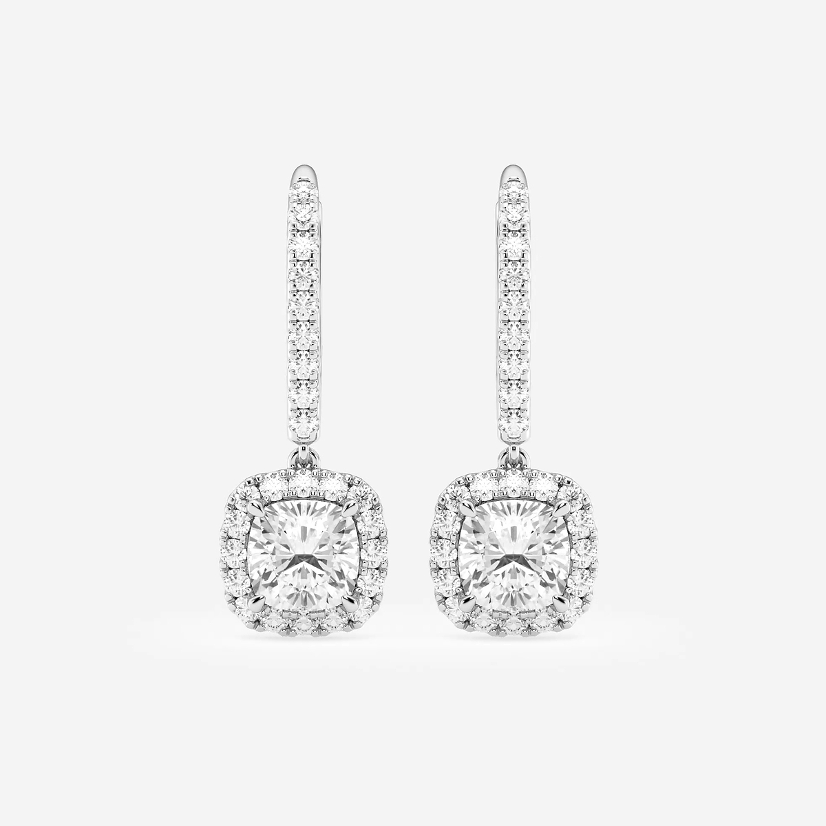 2 1/2 ctw Cushion Lab Grown Diamond Halo Drop Earrings