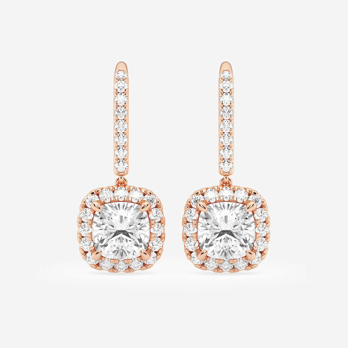 4 3/4 ctw Cushion Lab Grown Diamond Halo Drop Earrings