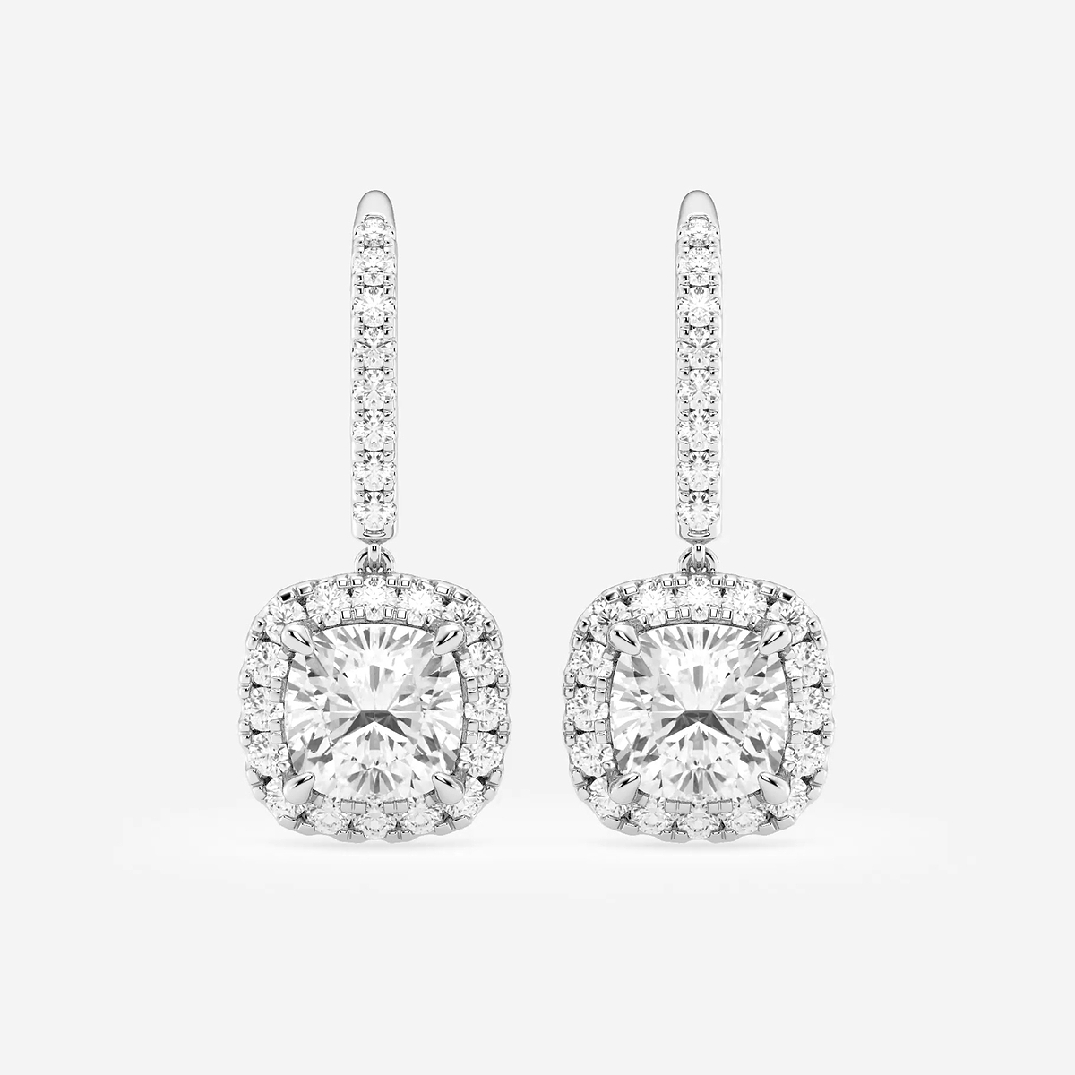 4 3/4 ctw Cushion Lab Grown Diamond Halo Drop Earrings