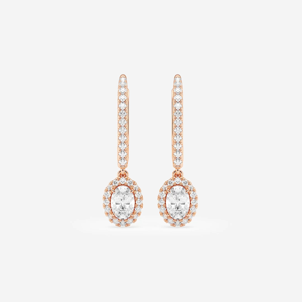 3/4 ctw Oval Lab Grown Diamond Halo Drop Earrings