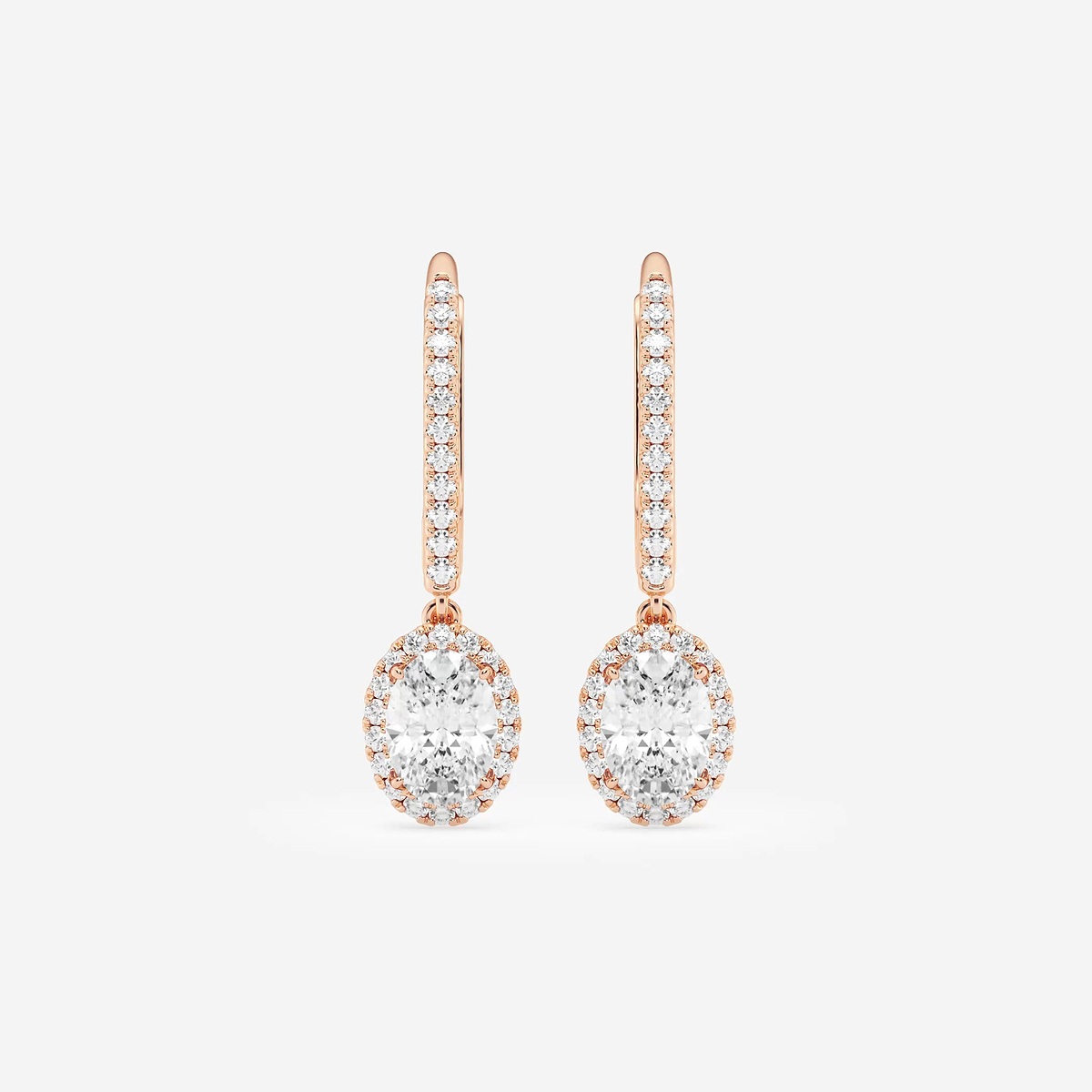 1 1/4 ctw Oval Lab Grown Diamond Halo Drop Earrings