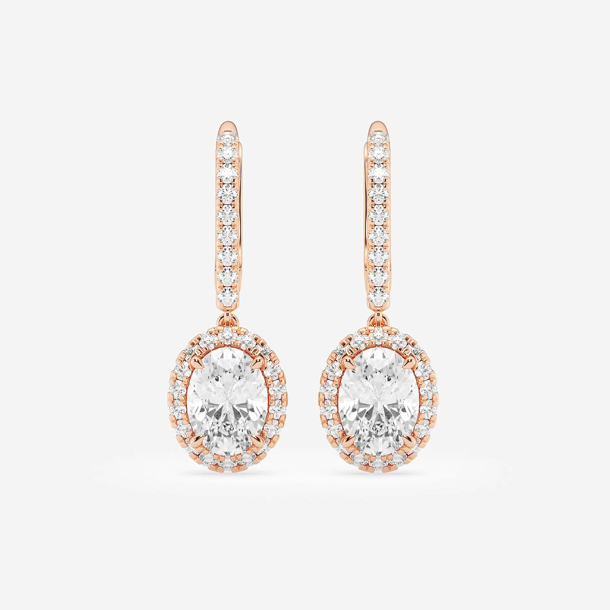2 1/2 ctw Oval Lab Grown Diamond Halo Drop Earrings
