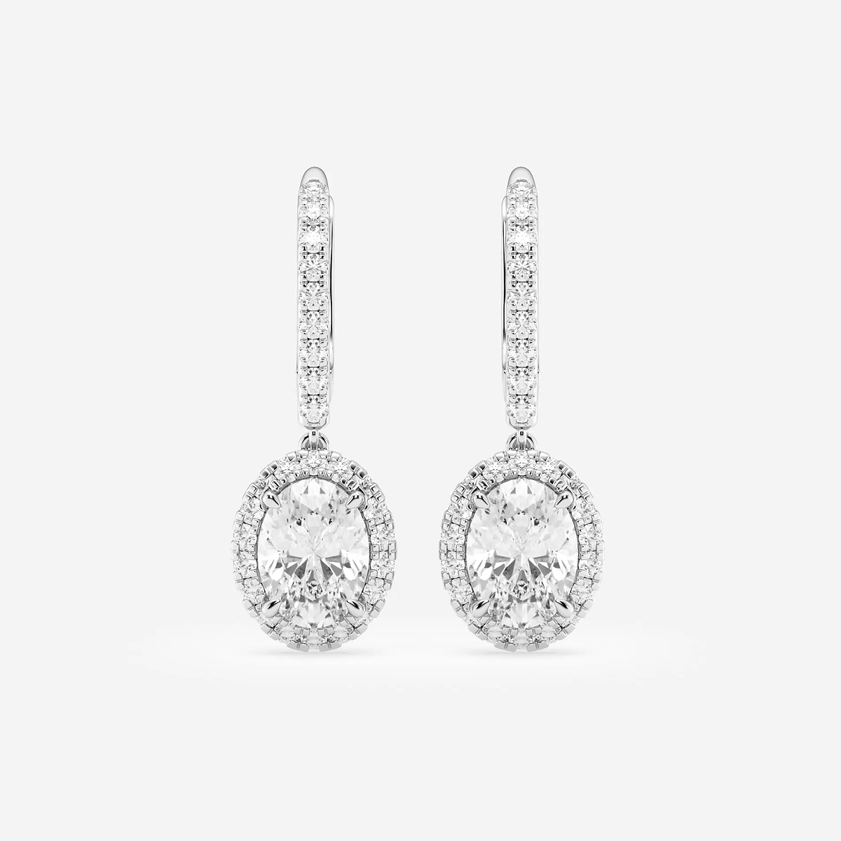2 1/2 ctw Oval Lab Grown Diamond Halo Drop Earrings