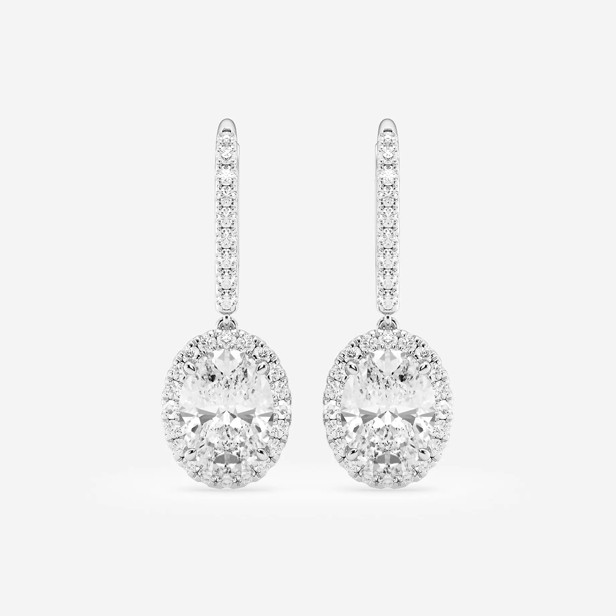 3 1/2 ctw Oval Lab Grown Diamond Halo Drop Earrings