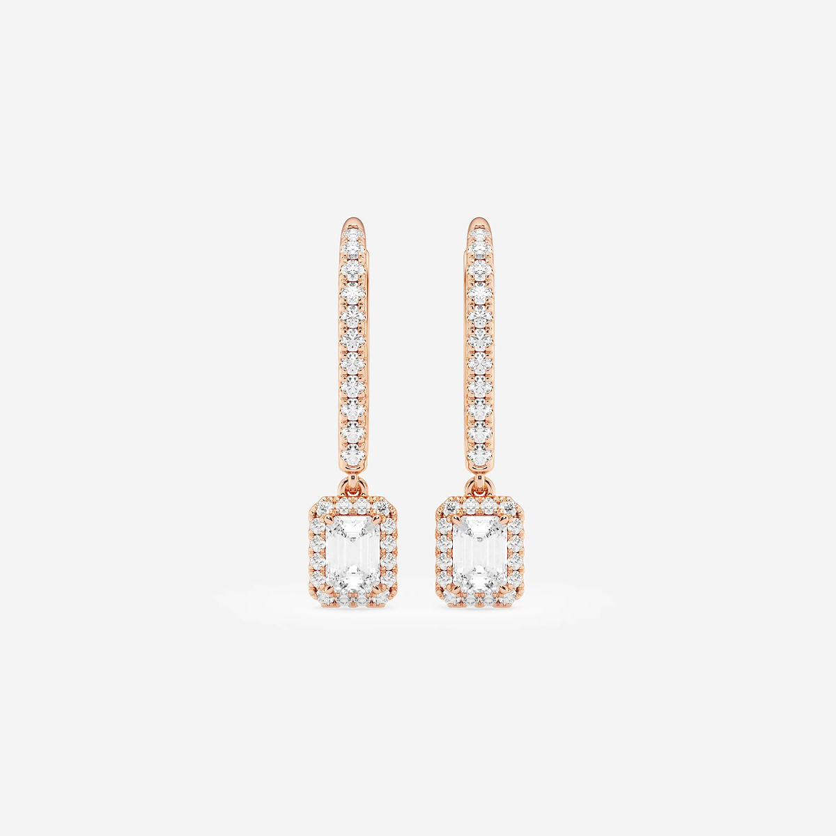 3/4 ctw Emerald Lab Grown Diamond Halo Drop Earrings