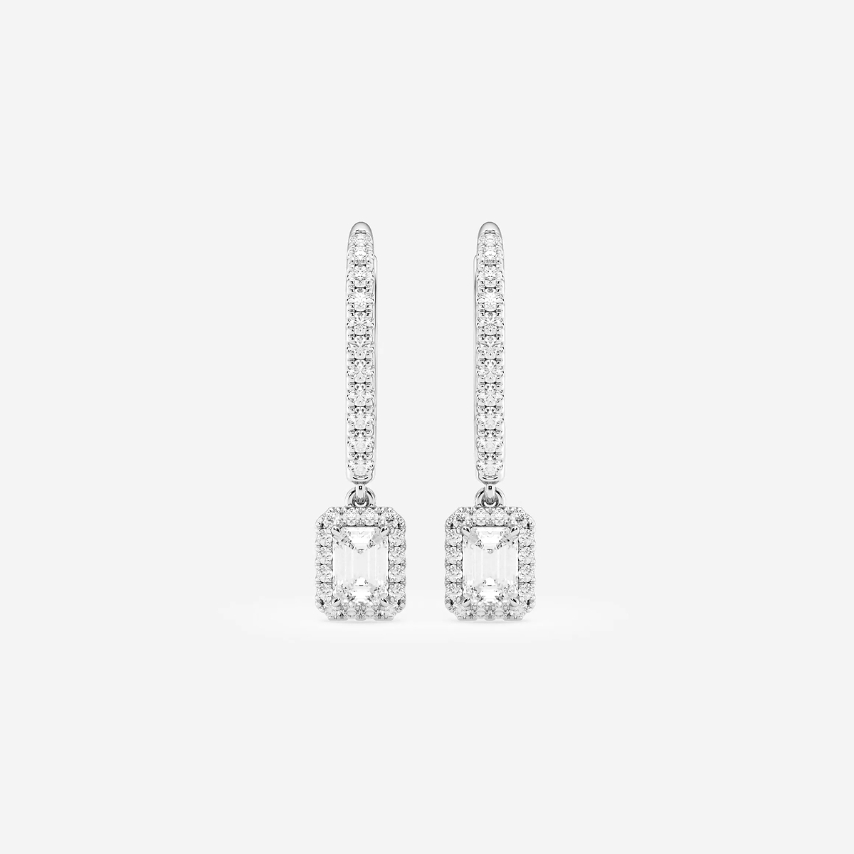 3/4 ctw Emerald Lab Grown Diamond Halo Drop Earrings