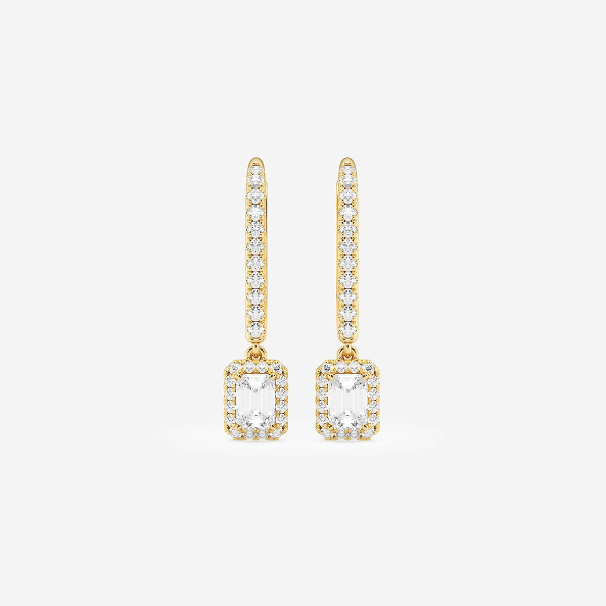 3/4 ctw Emerald Lab Grown Diamond Halo Drop Earrings