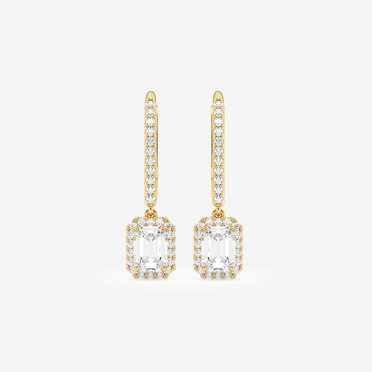 1 1/4 ctw Emerald Lab Grown Diamond Halo Drop Earrings