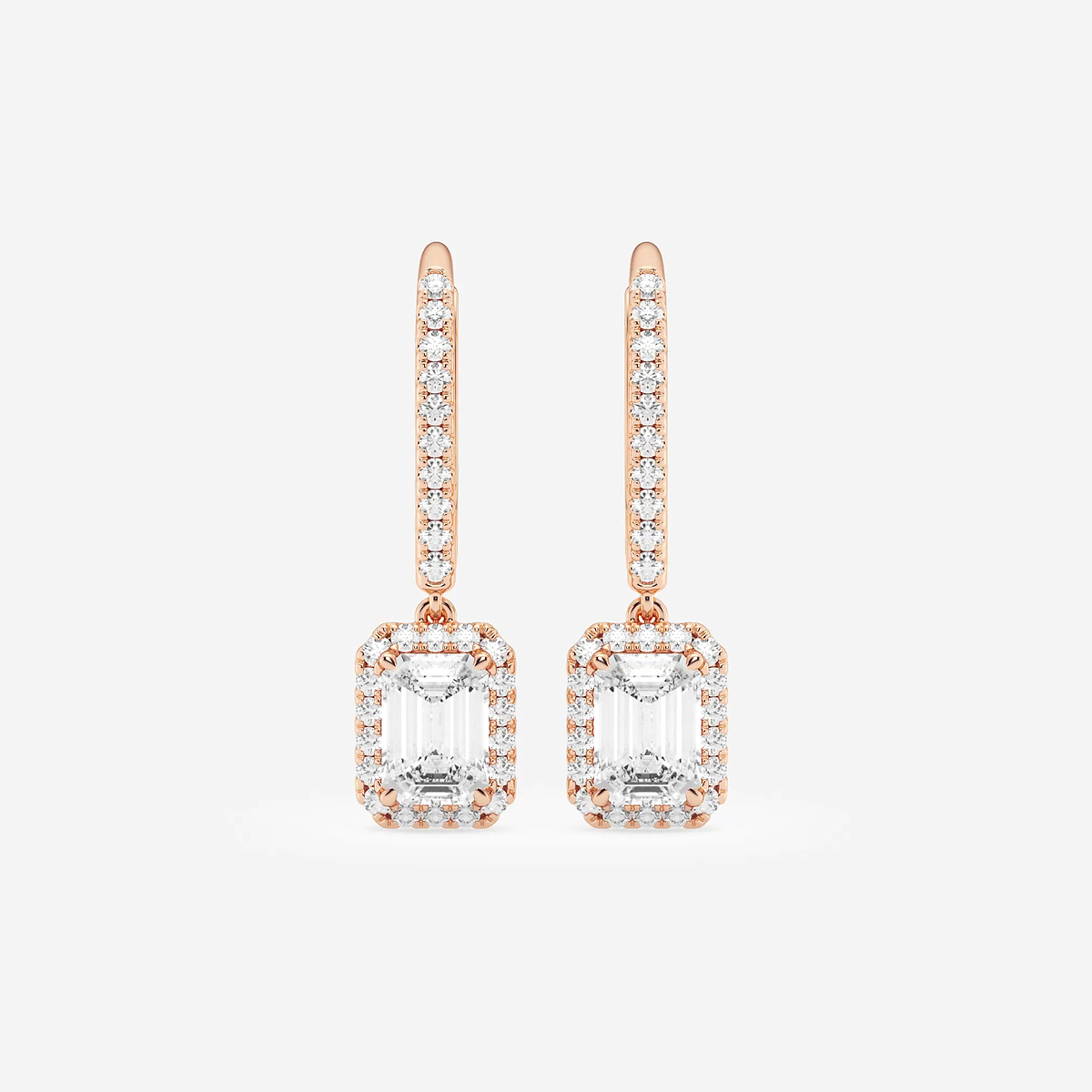 1 3/4 ctw Emerald Lab Grown Diamond Halo Drop Earrings