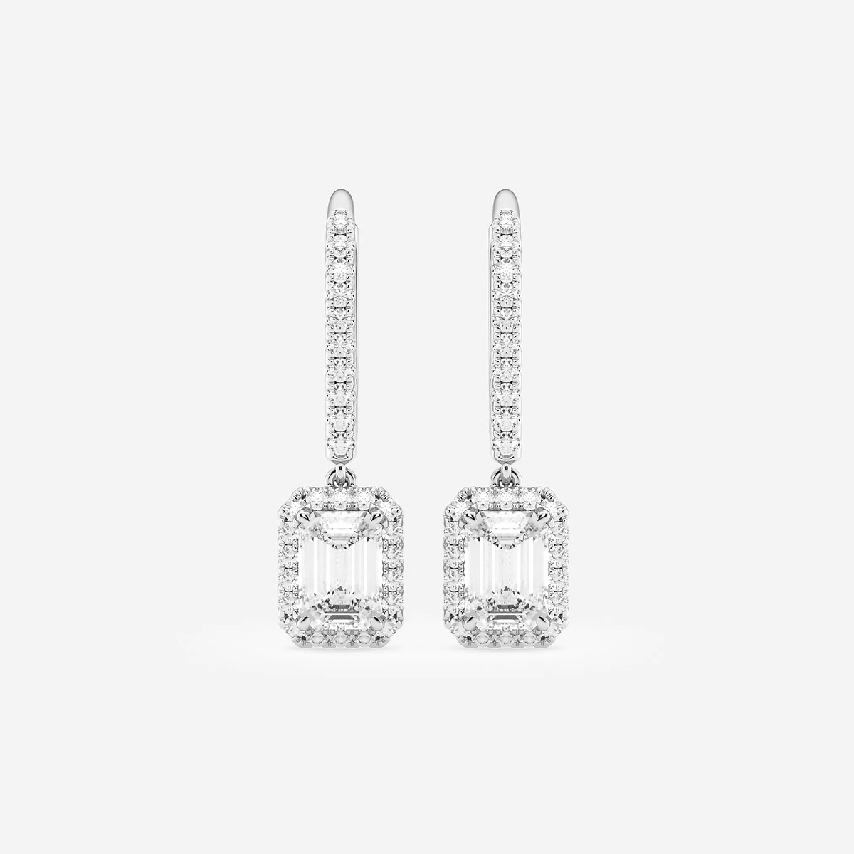 1 3/4 ctw Emerald Lab Grown Diamond Halo Drop Earrings