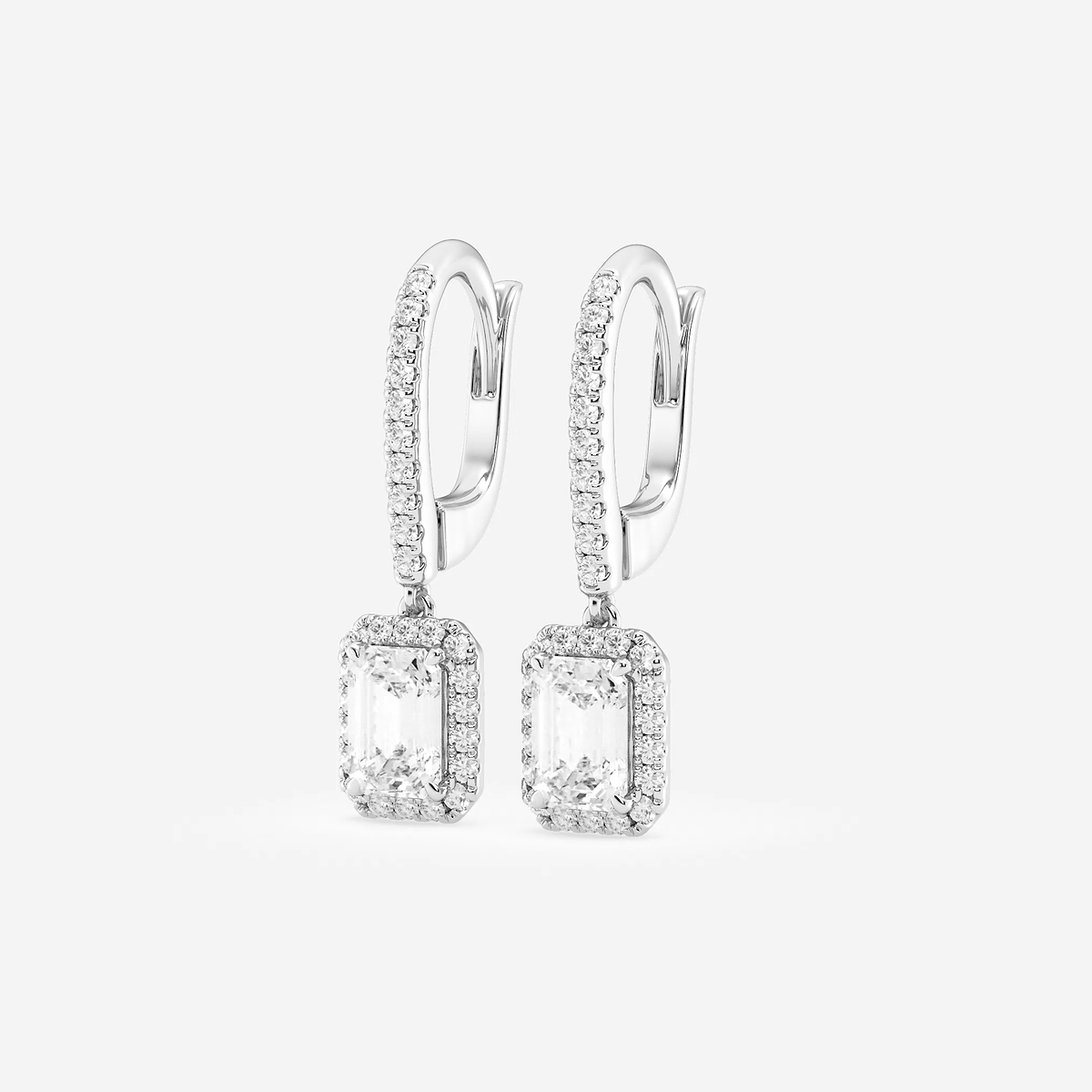 Additional Image 1 for  1 3/4 ctw Emerald Lab Grown Diamond Halo Drop Earrings