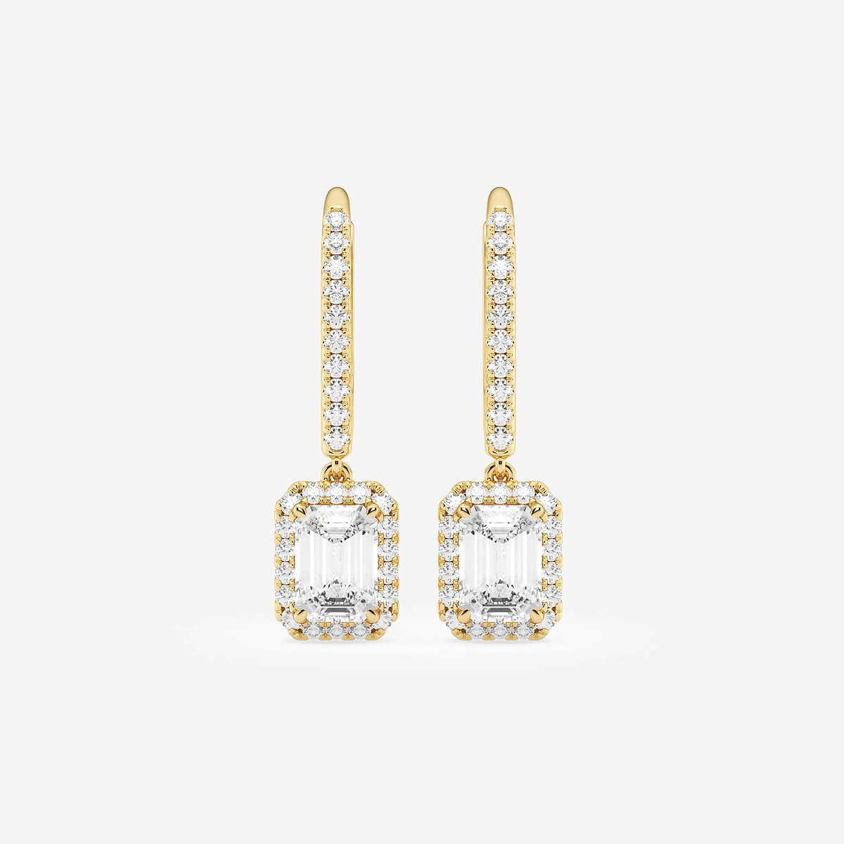 1 3/4 ctw Emerald Lab Grown Diamond Halo Drop Earrings