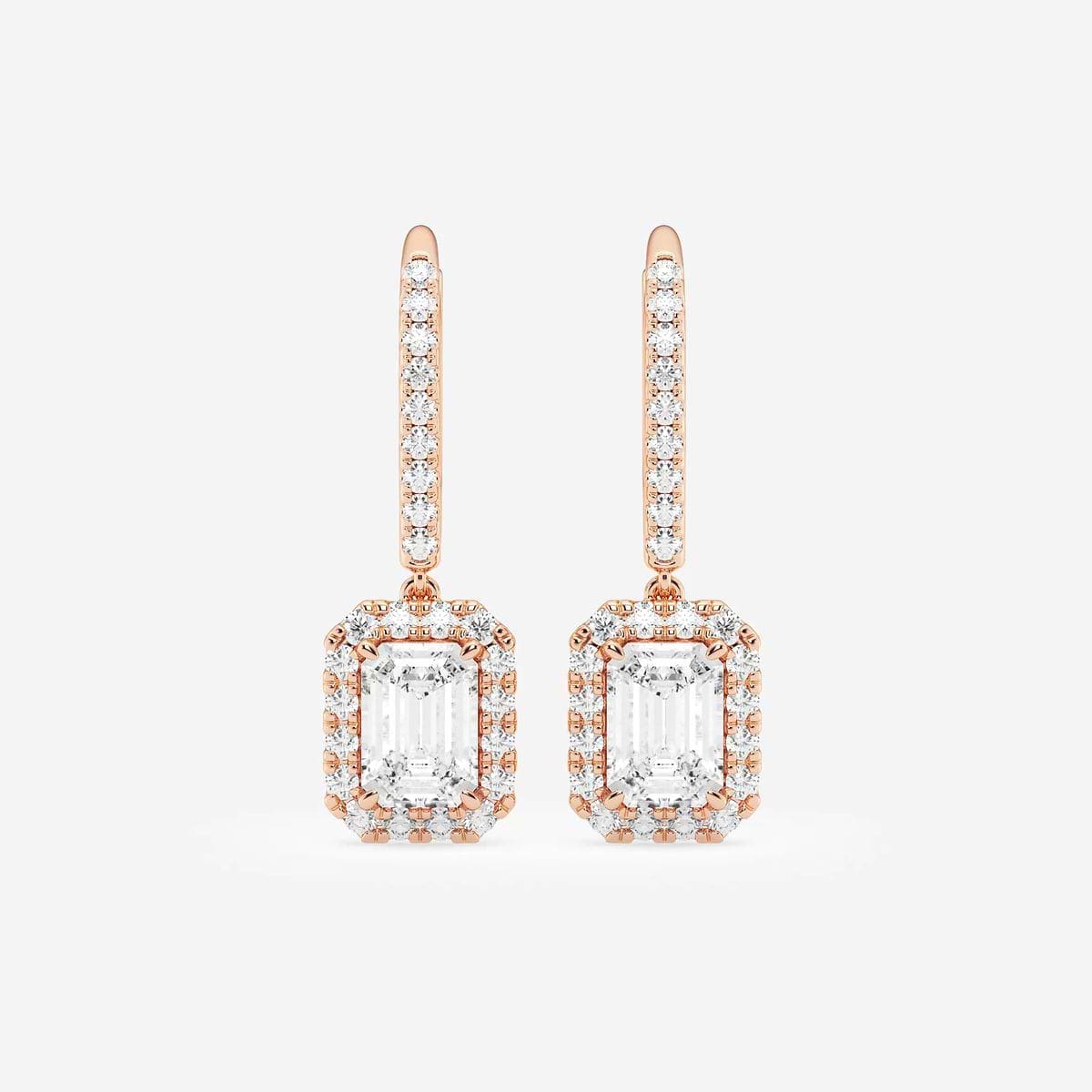 2 1/2 ctw Emerald Lab Grown Diamond Halo Drop Earrings