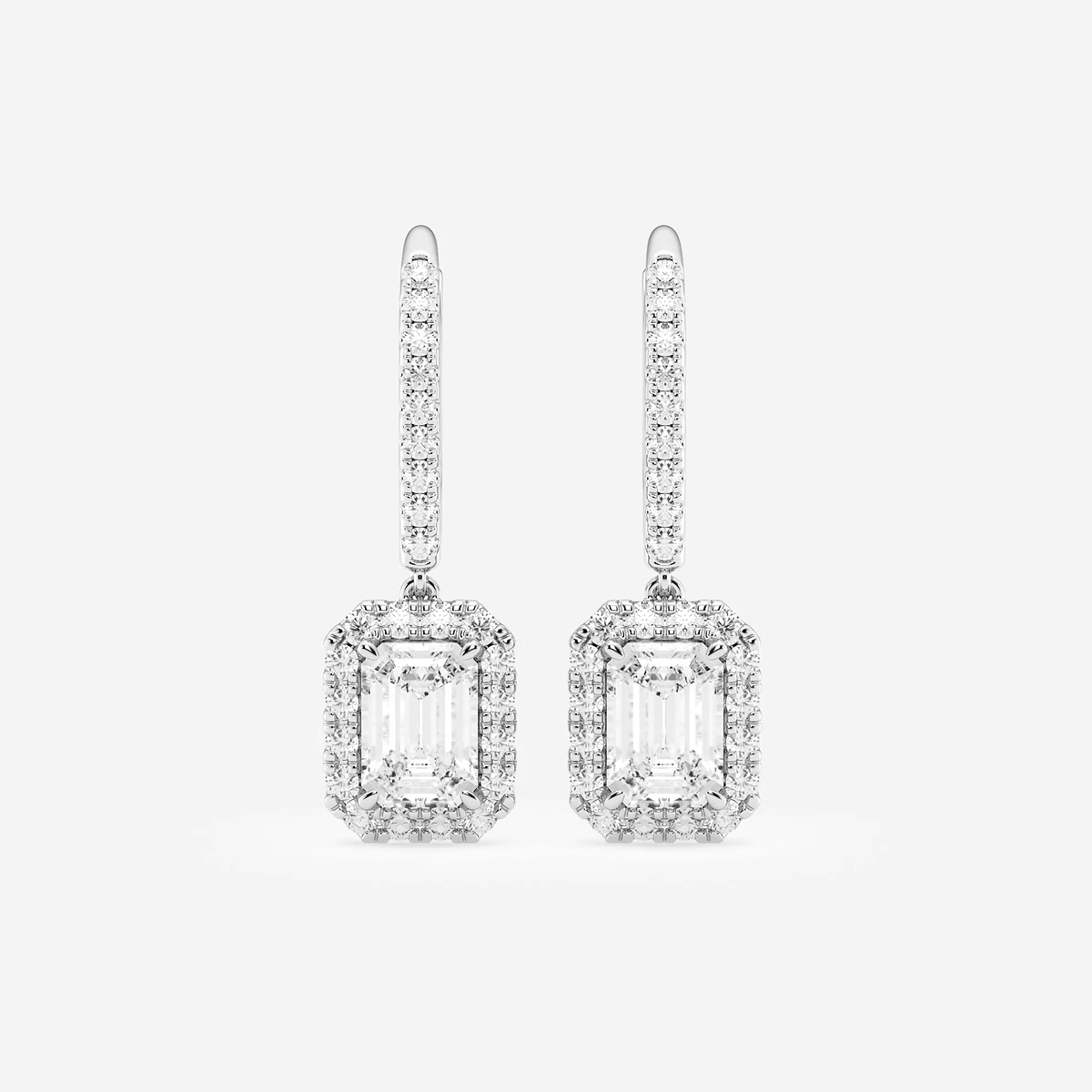 2 1/2 ctw Emerald Lab Grown Diamond Halo Drop Earrings