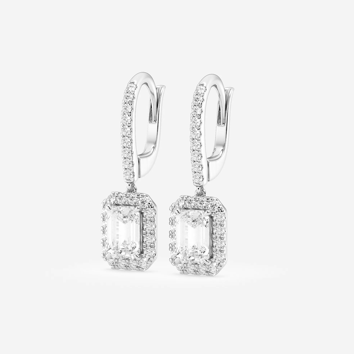 Additional Image 1 for  2 1/2 ctw Emerald Lab Grown Diamond Halo Drop Earrings