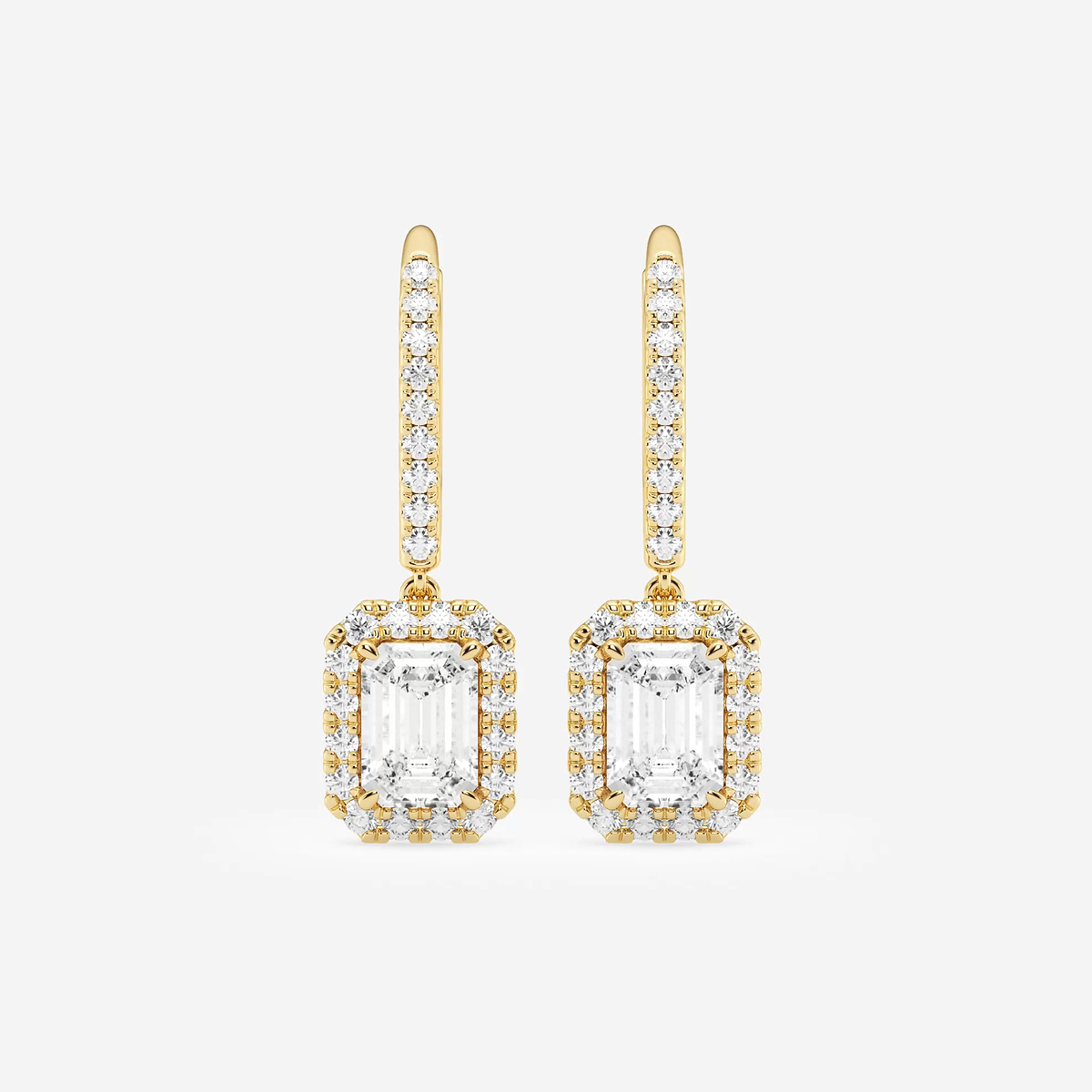 2 1/2 ctw Emerald Lab Grown Diamond Halo Drop Earrings